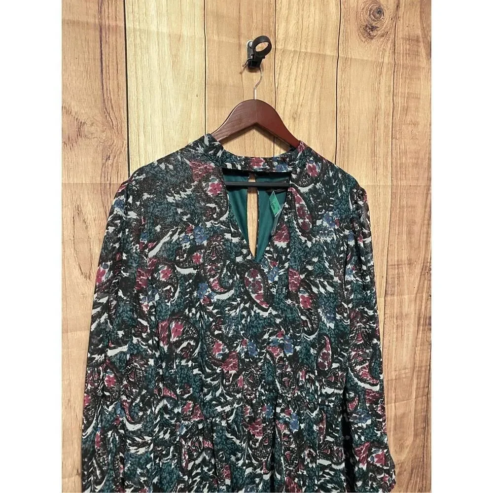 Lane Bryant size 24 NWT Dress Green Puff Long Sleeve Floral keyhole